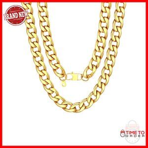 Stainless Steel Cuban Link Chain Necklace 7-15mm 18-30 Inch Lobster Clasp